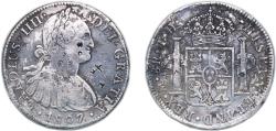 World Coins - Mexico Spanish colony 1807 Mo TH 8 Reales - Charles IV Silver (.903) Mexico City Mint 26.8g VF Chopmarked KM 109