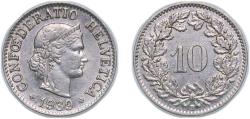 World Coins - Switzerland Federal State 1939 B 10 Rappen (Libertas; nickel) Nickel (magnetic) Bern Mint (10022000) 2.95g AU HMZ 2 1210 Divo/Tob19 315 KM 27b Schön 25b Y 24a