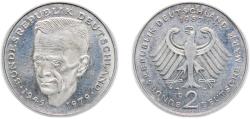 World Coins - Germany Federal Republic of Germany 1987 D 2 Deutsche Mark (Kurt Schumacher) Copper-nickel clad nickel (Cladding: 75% Copper, 25% Nickel; Core: 100% Nickel) Munich Mint (4420000)