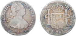 World Coins - Mexico Spanish colony 1806 TH 2 Reales - Carlos IV Silver (.896) Mexico City Mint 6.5g VF Rim Damage  KM 91