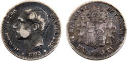 World Coins - Spain Kingdom Alfonso XII 1882 *18-82 MSM 1 Peseta 3rd portrait