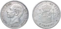World Coins - Spain Kingdom 1885 *18-87 MSM 5 Pesetas - Alfonso XII (3rd portrait) Silver (.900) (11802513) 24.96g VF KM 688 Cal 34