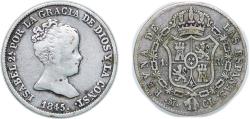 World Coins - Spain Kingdom 1845 CL 1 Real - Isabel II (1st portrait) Silver (.812) Madrid Mint 1.46g VF KM 518 Cal 408