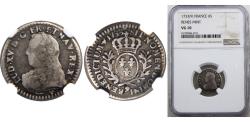 World Coins - France 1733 (9) 1⁄20 Ecu - Louis XV Silver (.917) RENES (62000) 1.474g NGC VG10 Dy royales 1679 Ciani 2121