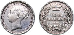 World Coins - Great Britain Kingdom 1883 1 Shilling - Victoria (1st portrait; 'Young Head') Silver (.925) Royal Mint (Tower Hill) (7281400) 5.66g XF KM 734 Sp 3902-7