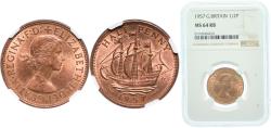 World Coins - Great Britain Kingdom 1957 ½ Penny - Elizabeth II (1st portrait; without 'BRITT:OMN') Bronze 5.67g NGC MS 64  KM 896 Sp 4158