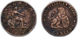 World Coins - Spain Provisional Government 1870 OM 1 Centimo - Provisional Government Bronze (95% copper, 4% tin, 1% zinc) Barcelona Mint (169890697) 0.98g VF KM 660 Cal 27