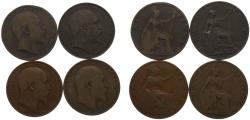 World Coins - Great Britain United Kingdom Edward VII ½ Penny 4 Lots