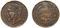 World Coins - France Second Empire ND Spiel Marke - Napoleon III Copper 9.15g VF