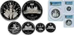 World Coins - Haiti 1970 IC Set Liberte Egalite Fraternite with 3 coins 5 Gourdes Columbus, 10 Gourdes Toussaint, 25 Gourdes L'Art Haïtien (5 Gourdes released in a capsule) Silver (.999) (1000)