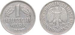 World Coins - Germany Federal Republic of Germany 1954 G 1 Deutsche Mark Copper-nickel Staatliche Münze Baden-Württemberg Mint (3459000) 5.5g VF Tooled KM 110 J 385 Schön 108