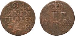 World Coins - Germany Kingdom of Prussia Holy Roman Empire 1783 A 1⁄24 Thaler - Frederick II Billon (.312 silver) Berlin Mint (4567151) 1.63g VF  KM 296 Schön DM 139 Olding FR 139, 140, 160, 16