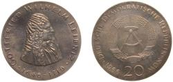 World Coins - Germany German Democratic Republic 1966 20 Mark (Gottfried Wilhelm Leibniz) Silver (.800) (0.5376 oz ASW) Berlin Mint (50000) 20.9g UNC KM 16.1
