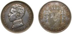 World Coins - Spain Kingdom 1903 *19-03 SMV 1 Peseta - Alfonso XIII (4th portrait) Silver (.835) Madrid Mint (10602000) 5g XF KM721 Cal49