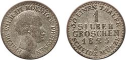 World Coins - Germany Kingdom of Prussia 1825 A 1 Silber Groschen - Friedrich Wilhelm III Billon (.222 silver) Berlin Mint 1.92g VF  AKS 27 Olding FR 186, 200 KM 410 Neum 73 Schr 447-81