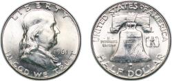 Us Coins - United States Federal republic 1961 ½ Dollar "Franklin Half Dollar" Silver (.900) United States Mint of Philadelphia 12.37g BU KM 199 Schön 200