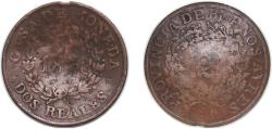 World Coins - Argentina Buenos Aires State of Buenos Aires 1853 2 Reales Copper 7.57g VF Bent KM 9 CJ 18