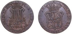 World Coins - Spain Spanish states 1841 6 Cuartos (6 CUAR) - Isabel II Copper Barcelona Mint 14g XF Cal682 KM128
