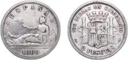 World Coins - Spain Provisional Government 1869 *18-69 SNM 2 Pesetas - Provisional Government Silver (.835) Madrid Mint (3269853) 9.38g VF KM 654