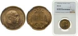World Coins - Spain Nationalist Government 1953 *19-56 2½ Pesetas - Francisco Franco Aluminium-bronze (90% copper, 10% aluminum) Madrid Mint (30322000) 7g NGC MS 66 KM 785 Schön 29