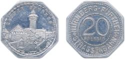 World Coins - Nuremberg and Fürth, Cities of ND 20 Pfennig - Tiefer Brunnen (Nürnberg-Fürth) Aluminium L. Chr. Lauer Mint (10000) 1.2g AU Men05 19256.38 Men18 24102.38