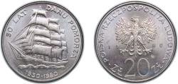 World Coins - Poland People's Republic 1980 MW 20 Zlotys (Dar Pomorza) Copper-nickel Mint of Poland (2069200) 10.15g UNC Y 112 ParM 253 Schön 108 Fischer Po OB078