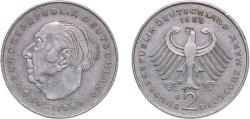 World Coins - Germany Federal Republic of Germany 1985 D 2 Deutsche Mark (Theodor Heuss) Copper-nickel clad nickel (Cladding: 75% Copper, 25% Nickel; Core: 100% Nickel) Munich Mint (2600000) 7g