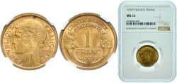 World Coins - France Third Republic 1939 1 Franc Copper-aluminium (91% Copper, 9% Aluminium) Paris Mint (48434500) 4g NGC MS 63  Franc 2014 219 Gad 1789 470 KM 885 Schön 200