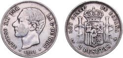 World Coins - Spain Kingdom 1881 *18-81 MSM  2 Pesetas - Alfonso XII Silver (.835) Royal Mint of Spain (3639219) 9.81g XF  KM 678 Cal 46