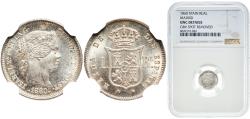 World Coins - Spain Kingdom 1860 1 Real - Isabel II Silver (.900) Madrid Mint 1.3g NGC UNC KM 606.2 Cal 422
