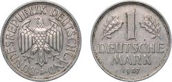 World Coins - Germany Federal Republic of Germany 1957 D 1 Deutsche Mark Copper-nickel (75% Copper, 25% Nickel) Munich Mint (6820000) 5.5g XF KM 110 J 385 Schön 108