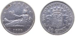 World Coins - Spain Provisional Government 1869 *6-9 SNM 50 Centimos Silver (.835) Madrid Mint (452726) 2.5g VF KM651
