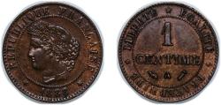 World Coins - France 1888 A 1 Centime Bronze Paris Mint (400000) 1.1g AU Franc 2014 104 Gad 1789 88 KM 826