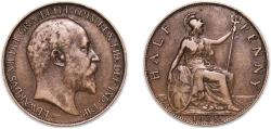 World Coins - Great Britain United Kingdom 1905 ½ Penny - Edward VII Bronze (10124800) 5.73g XF KM 793