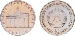 World Coins - Germany German Democratic Republic Democratic republic 1981 A 5 Mark (Brandenburg Gate) Copper-nickel Berlin Mint (30900) 9.65g UNC KM 29