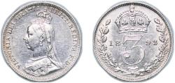 World Coins - Great Britain United Kingdom 1893 3 Pence - Victoria (2nd portrait; incl. Maundy) Silver (.925) (3067200) 1.5g AU KM 758 Sp 3931 Sp 3934