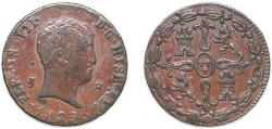 World Coins - Spain Kingdom 1825 J 8 Maravedis - Fernando VII (3rd portrait) Copper Jubia Mint 10.47g XF KM 502