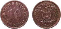 World Coins - Germany Second Empire 1915 D 10 Pfennig - Wilhelm II (type 2 - small shield) Copper-nickel (Cu 750, Ni 250) Munich Mint (2276619) 3.93g VF  KM 12 AKS 12 J 13 Schön 13 Neum 30