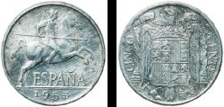World Coins - Spain Nationalist Government 1953 5 Centimos Aluminium (97.5% aluminium, 2.5% copper) Royal Mint of Spain (31573000) 1.15g VF  KM 765 Cal 133 Schön 23
