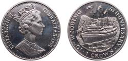 World Coins - United Kingdom Gibraltar British Overseas Territory 1991 PM 1 Crown - Elizabeth II (Royal Yacht 'Britannia') Copper-nickel Pobjoy Mint 28.61g BU  KM 86