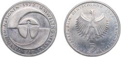 World Coins - Germany Federal Republic of Germany 1982 F 5 Deutsche Mark (Umweltkonferenz der UN) Copper-nickel clad nickel Stuttgart Mint (8000000) 10g UNC KM 157 J 431 Schön 155
