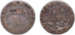 World Coins - France 1809 I 10 Centimes - Napoleon I Billon (.200 silver) Limoges Mint 1.78g F F 130 Gad 190 KM 676