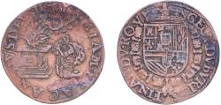 World Coins - Spanish Netherlands Duchy of Brabant 1590 Token - Rekenkamer van Antwerpen Copper 4.72g VF