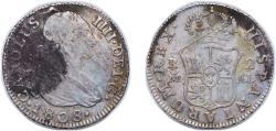World Coins - Spain Kingdom 1808 M AI 2 Reales - Carlos IV Silver (.806) Madrid Mint 6g VF KM 430.1