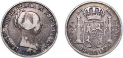 World Coins - Spain Kingdom 1853 10 Reales - Isabel II Silver (.900) Madrid Mint 12.81g VF KM 595 Cal 206