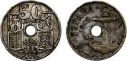 World Coins - Spain Nationalist Government Francisco Franco 1949 *51 50 Centimos Anchor; Arrows down