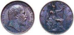 World Coins - Great Britain United Kingdom 1910 1 Farthing - Edward VII Bronze Royal Mint (Tower Hill) (2598400) 2.88g UNC KM 792 Sp 3992