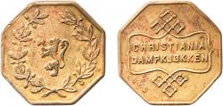 World Coins - Norway Kingdom ND Token - Christiania Steam Kitchen (Lion) Brass 6.09g AU  Øverland 71.35