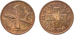 World Coins - Switzerland Federal State 1974 1 Rappen (wheat spike) Bronze (95% copper, 4% tin, 1% zinc) Bern Mint (3007000) 1.51g AU  HMZ 2 1216 Divo/Tob19 328 KM 46 Schön 41 Y 54
