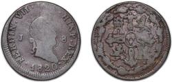 World Coins - Spain Kingdom 1820 J 8 Maravedis - Ferdinand VII (Jubia; 2nd portrait) Copper Jubia Mint 9.77g VF KM 491